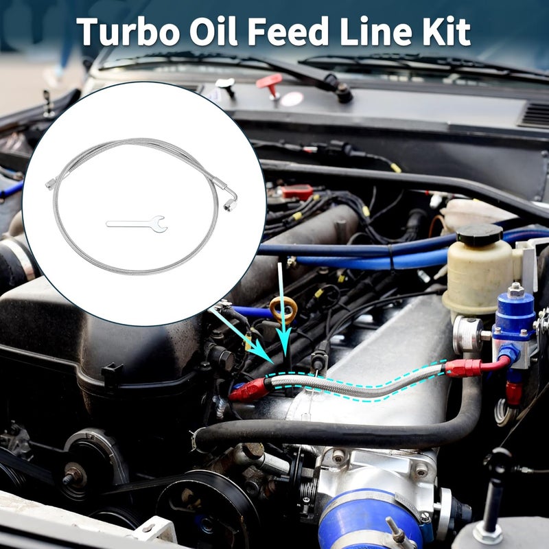 TUCKBOLD AN4 Turbo Oil Feed Line Kit 42" Pressure Remote Turbocharger Oil Drain Return Line with Adapter,Wrench 1 Set - Image 2
